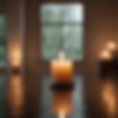 Glowing candle in a serene meditation room evoking peace and mindfulness