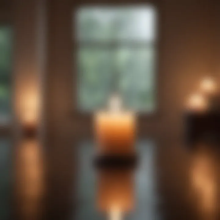 Glowing candle in a serene meditation room evoking peace and mindfulness