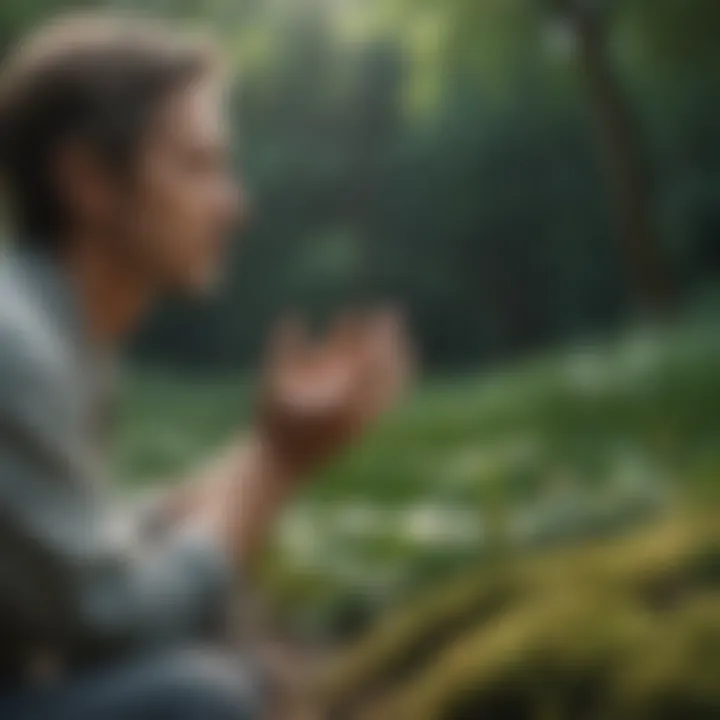 Close-up of a person practicing mindfulness in nature