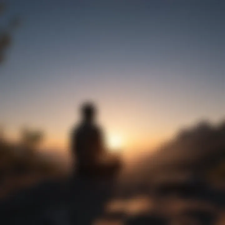 Silhouette of a person meditating at dawn