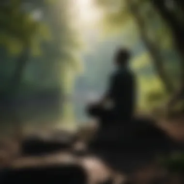 Silhouette of a person meditating in nature