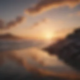 A serene landscape depicting a tranquil sunset over calm waters, symbolizing peace and relaxation.