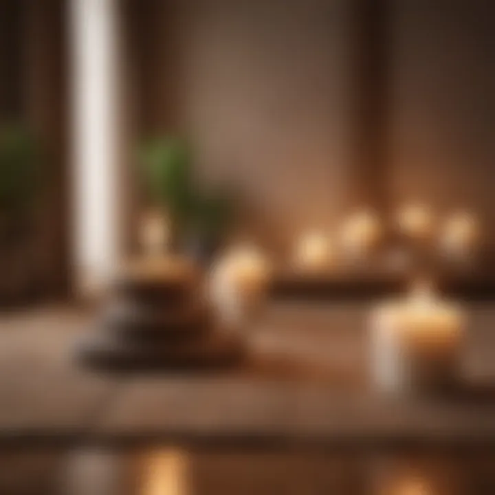 A calming setting with candles and soft lighting promoting meditation.