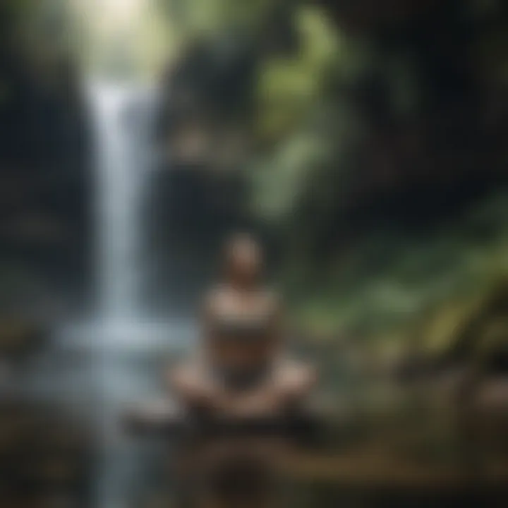 Person meditating under a calming waterfall