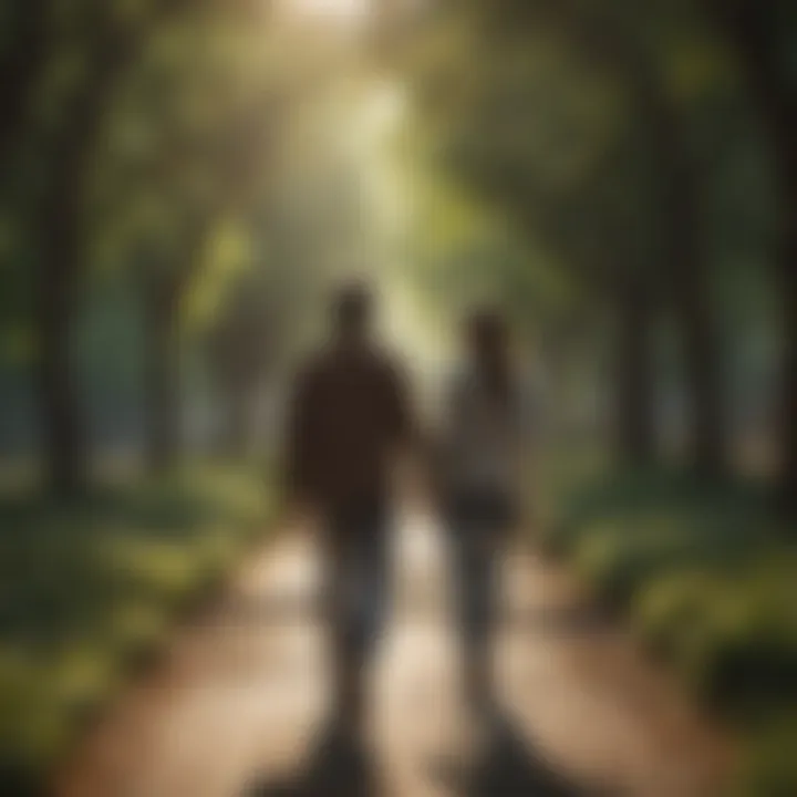 Person practicing mindful walking in a tranquil park