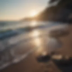 A serene landscape with gentle waves lapping against the shore, embodying the calming effect of sound.