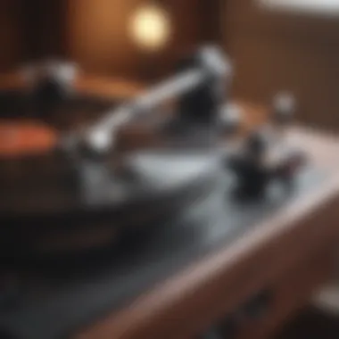 A close-up of a vintage record player, symbolizing the timeless connection between music and meditation.