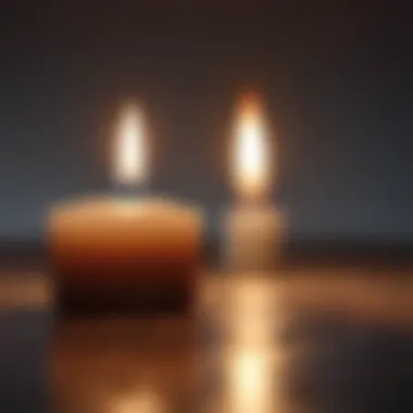 Close-up of a candle flame illuminating a quiet space