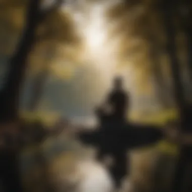 Silhouette of a person meditating in nature