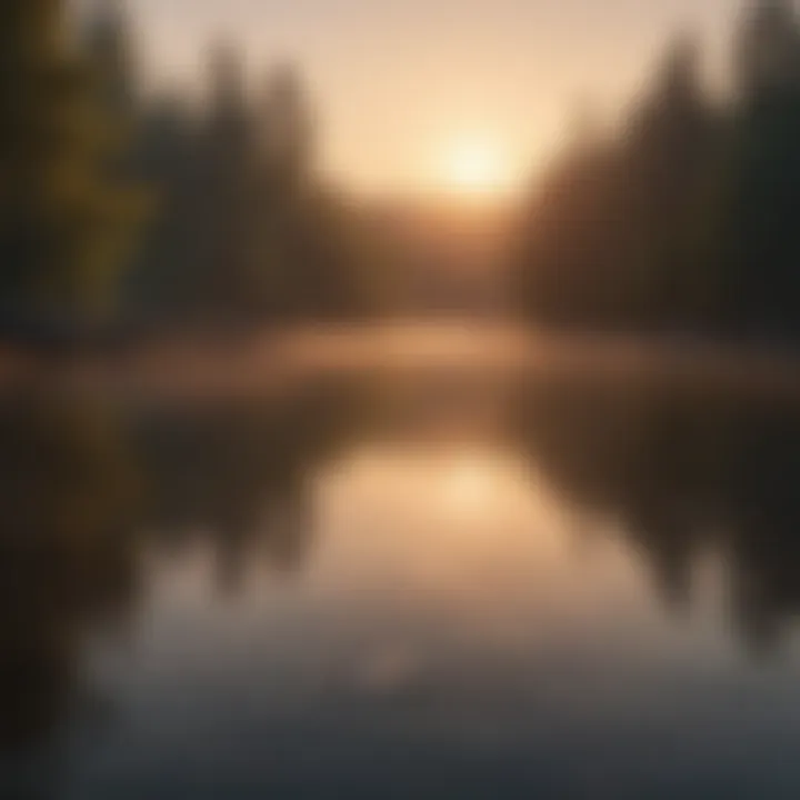 Sunrise over tranquil lake during a retreat