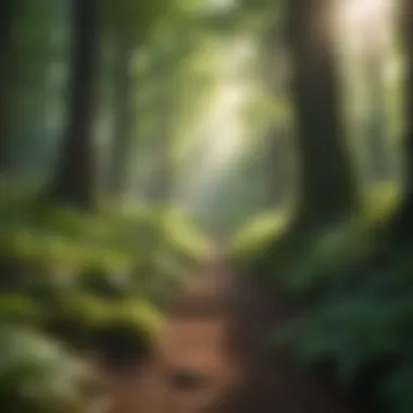 Mindful walk in lush green forest with sunlight filtering through leaves