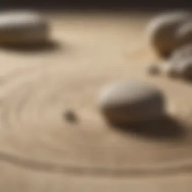 Zen garden with carefully arranged stones and raked sand