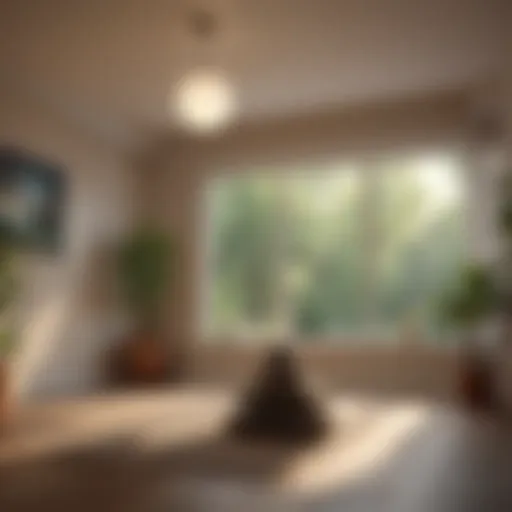 A serene setting for meditation with soft lighting and calming decor