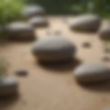 Minimalistic zen garden with carefully arranged rocks and sand