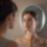 Illustration of a person looking in the mirror with a serene expression