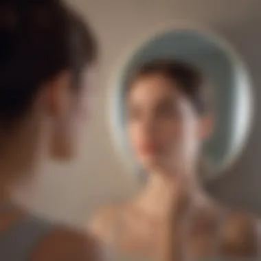 Illustration of a person looking in the mirror with a serene expression