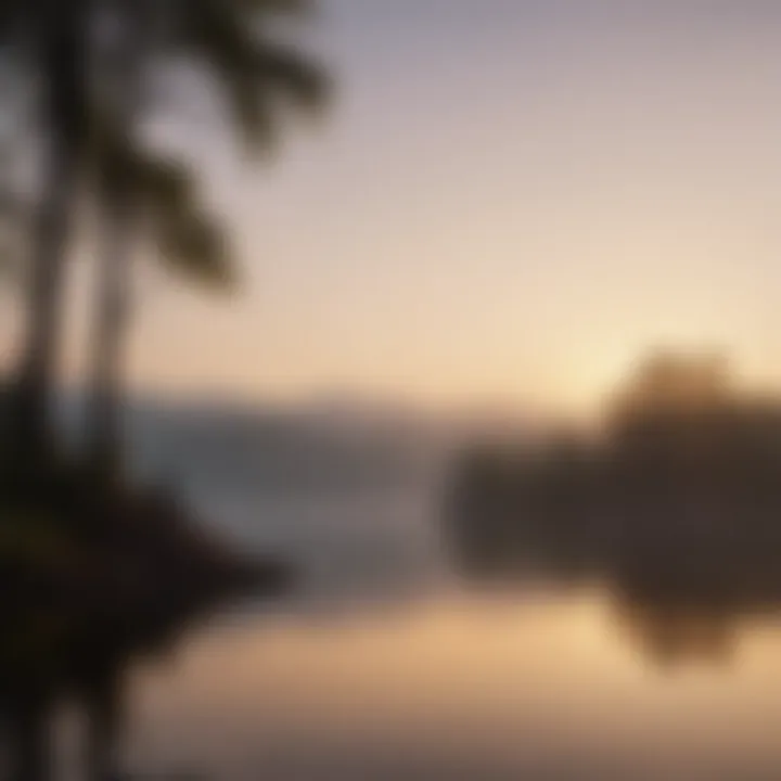 Silhouette of a person meditating by a tranquil lake at sunrise