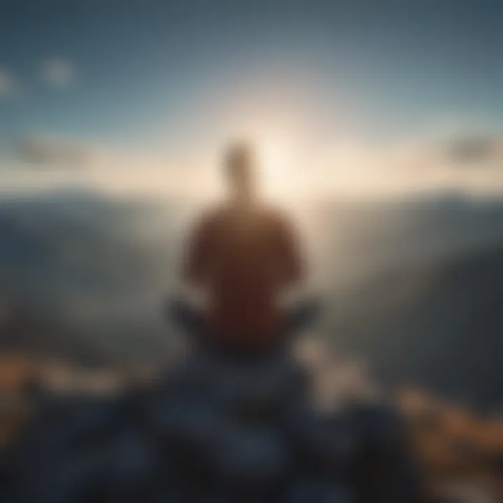 Person engaging in deep breathing exercises on a mountaintop