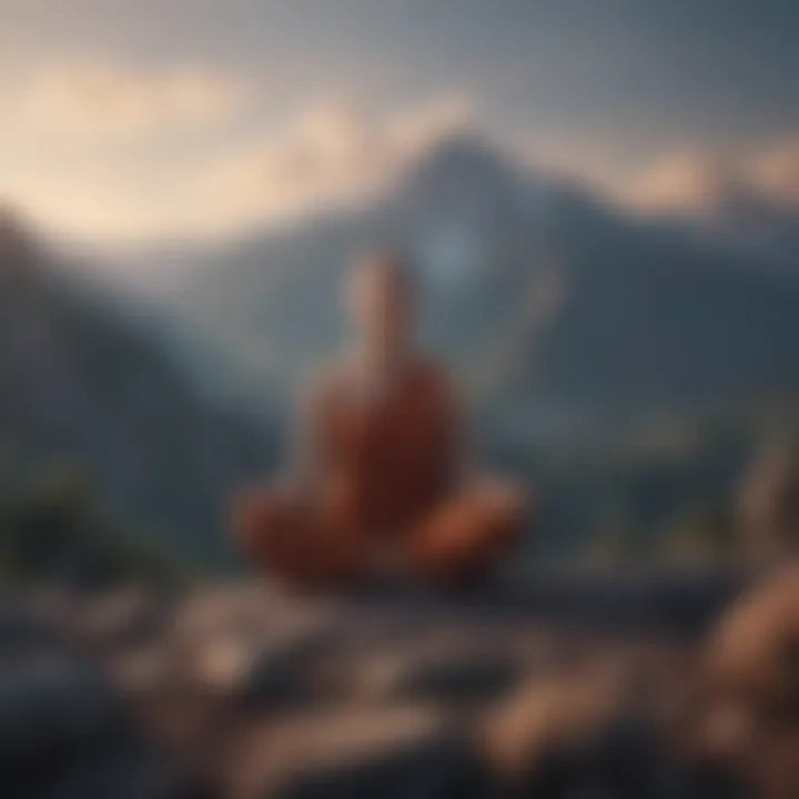 Person meditating in a peaceful yoga pose on a mountaintop