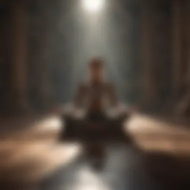 A person meditating with gentle music notes in the background