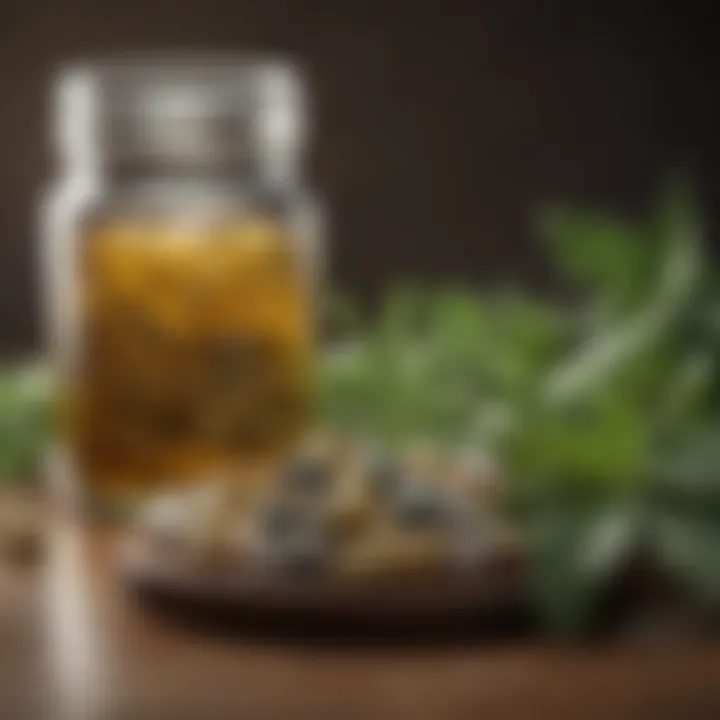 Assorted herbal supplements beneficial for sleep.