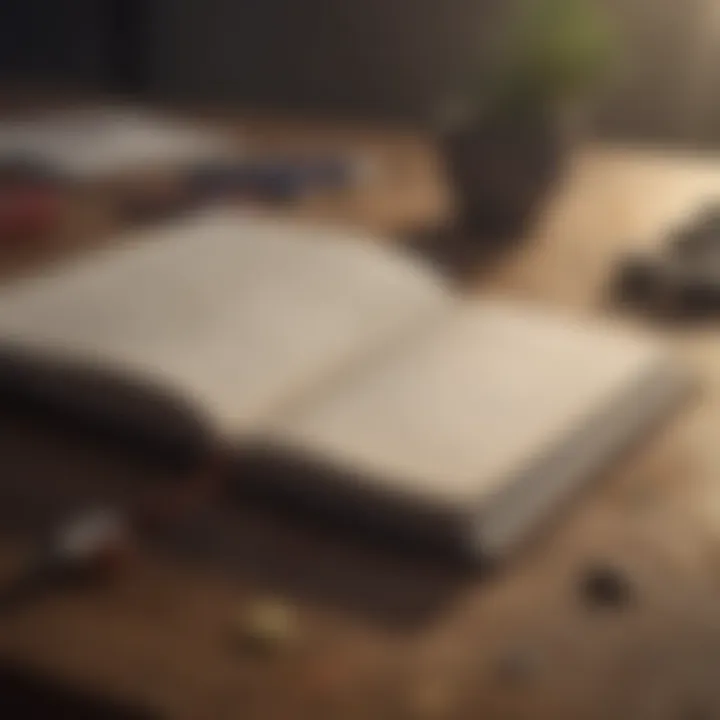 A journal open with calming thoughts written in it.