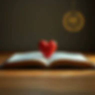 An open book with a heart, symbolizing knowledge and understanding