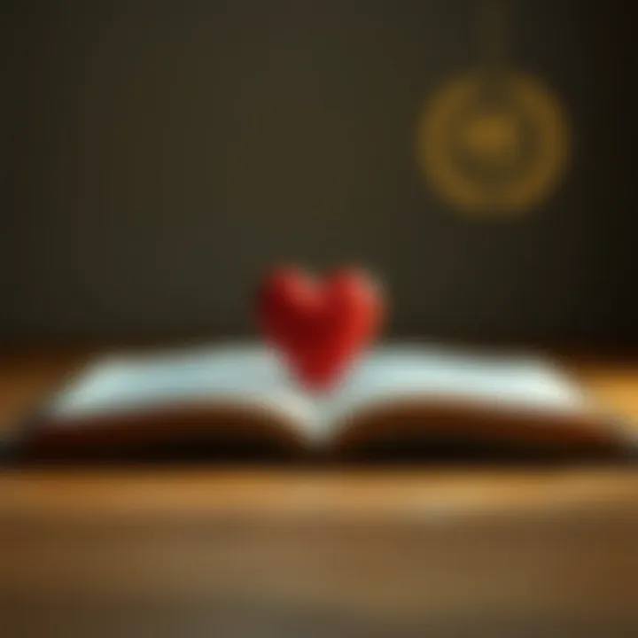 An open book with a heart, symbolizing knowledge and understanding