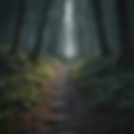 Illustration of a path leading through a dark forest