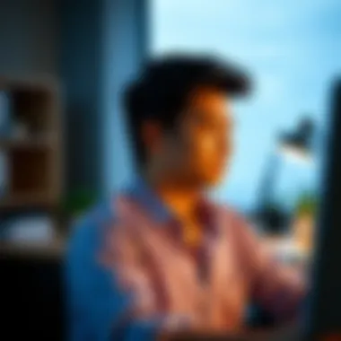 An individual engaging in mindfulness exercises at work