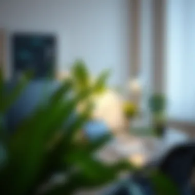 A Peaceful Work Environment for Mental Clarity A serene workspace featuring plants and soft lighting