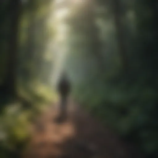 Person walking through a lush forest path