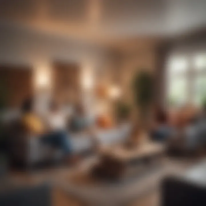 A cozy living room with a small gathering of friends enjoying each other's company.
