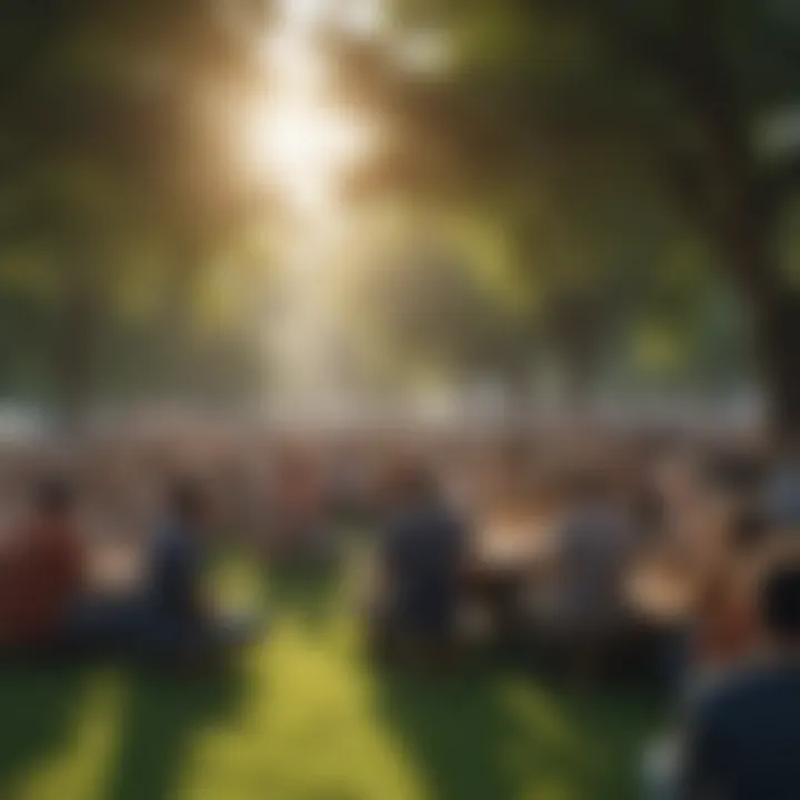 A vibrant community gathering in a local park, showcasing diverse interactions.