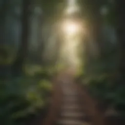 A tranquil pathway through a lush forest symbolizing self-discovery