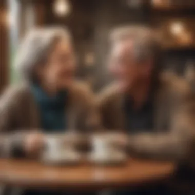 Senior couple sharing a laugh over coffee at a cozy cafe