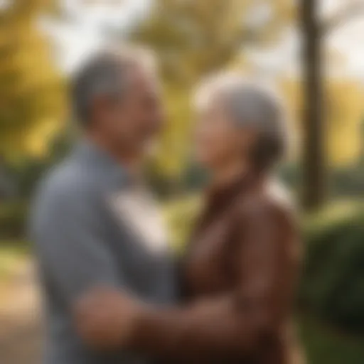 Mature couple enjoying a romantic stroll in the park