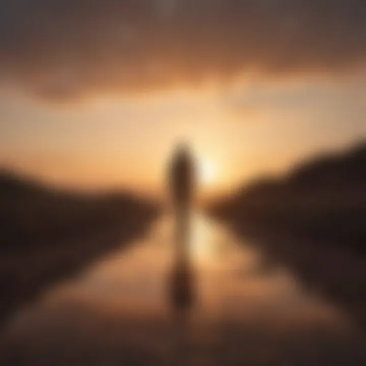 Silhouette of a person walking towards a sunrise