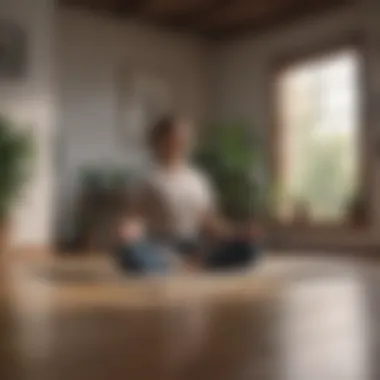 Person meditating with peaceful workplace background