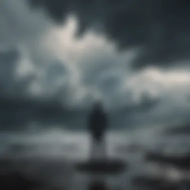 Symbolic image of a person standing strong amidst stormy clouds