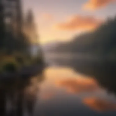 Sunrise over tranquil lake with reflection