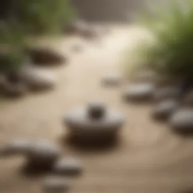 Zen garden with raked sand and carefully placed stones representing tranquility and balance