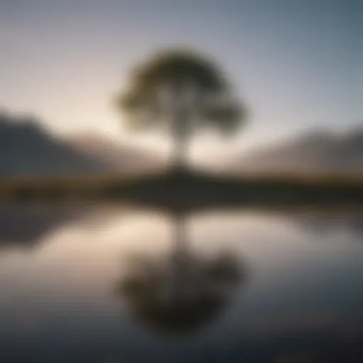 A serene landscape with a lone tree symbolizing solitude and reflection
