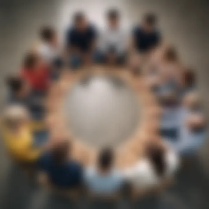 Artistic representation of a diverse group in a circle, symbolizing support and community in therapy