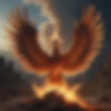 Artistic representation of a phoenix rising from ashes symbolizing renewal and healing from PTSD nightmares