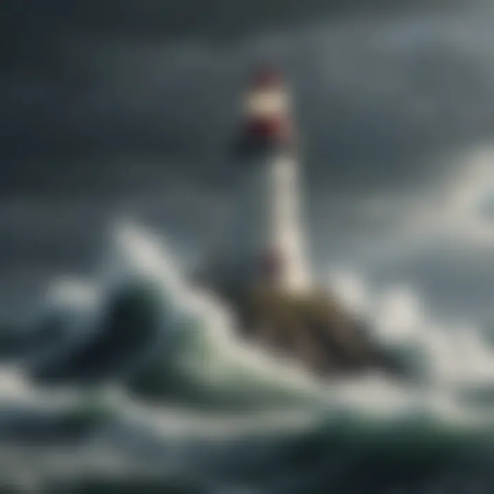 Illustration showcasing unwavering support with a lighthouse guiding a ship through stormy seas