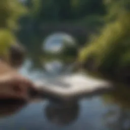 A serene landscape with a journal and a pen