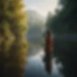 Woman practicing mindfulness near a tranquil lake