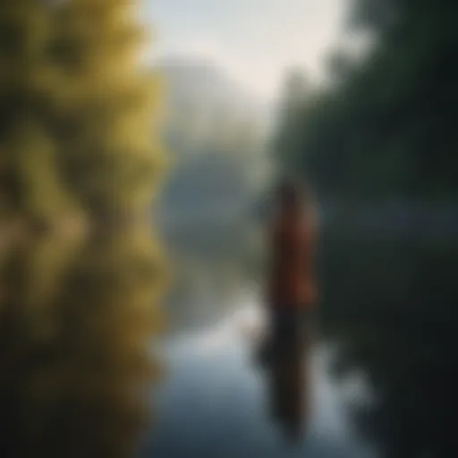 Woman practicing mindfulness near a tranquil lake