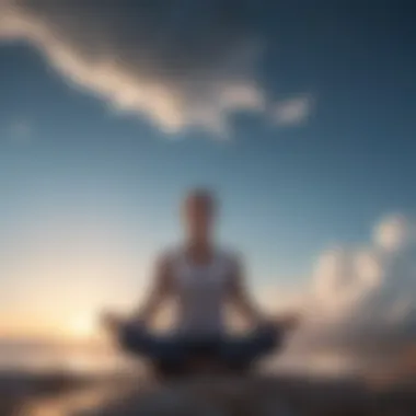 Person meditating with calming blue sky background